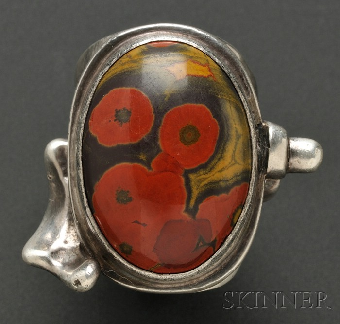 Important Sterling Silver and Poppy Jasper Ring Sam Kramer set