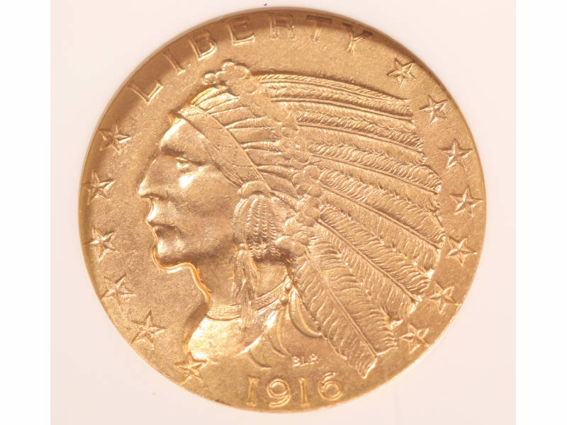 1916 S Indian 5 Gold Half Eagle NGC AU 58