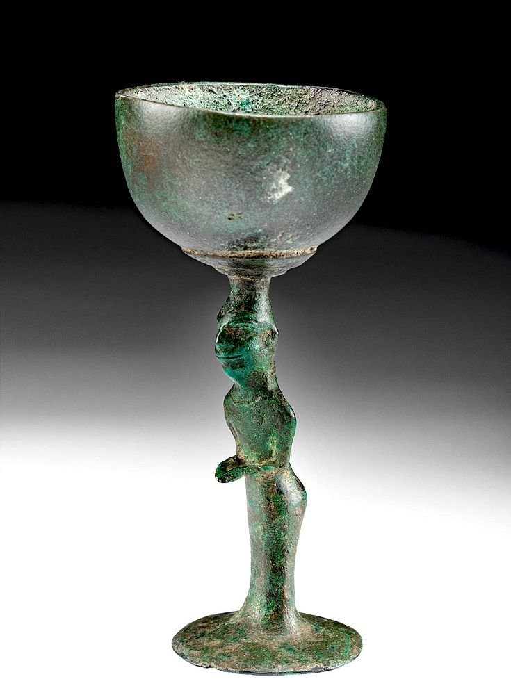 Rare Canaanite Bronze Chalice w Figure of Baal Ancient Near