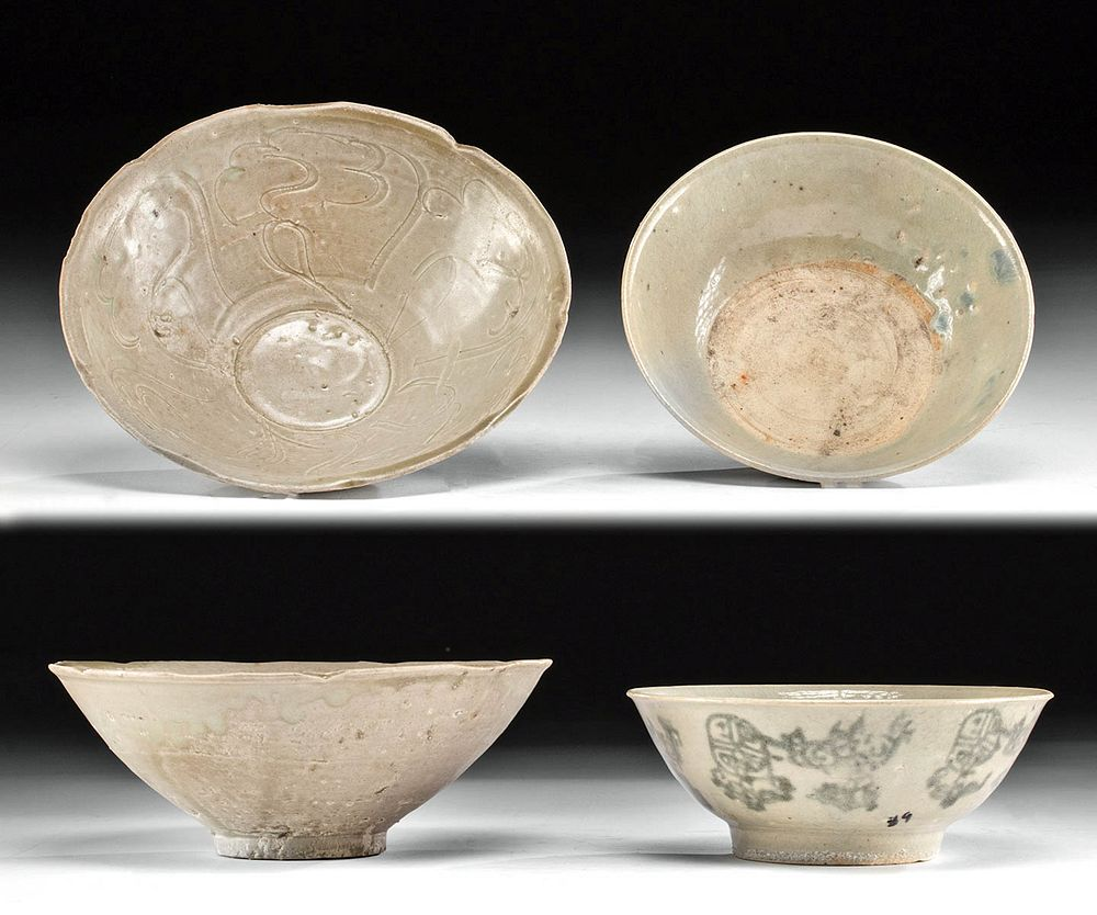 Two Chinese Song Dynasty Glazed Pottery Bowls w TL East