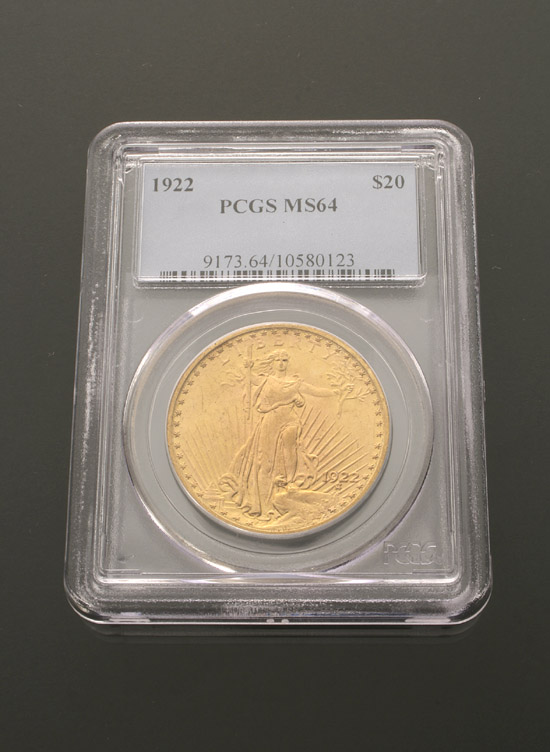 U S St Gaudens Twenty Dollar Gold Coin Dated 1922