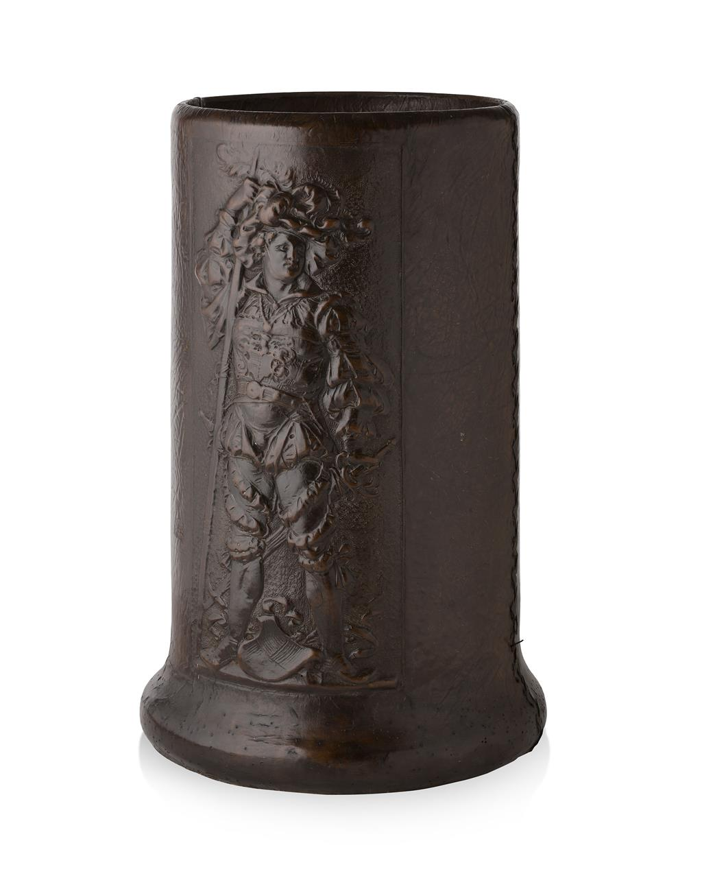EMBOSSED LEATHER STICK STAND LATE 19TH EARLY 20TH CENTURY of