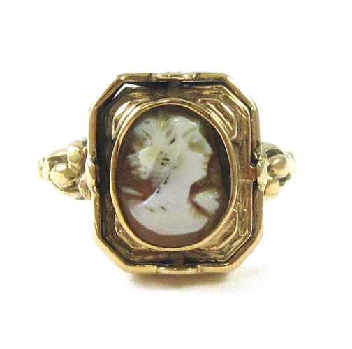 VICTORIAN TEN KARAT GOLD REVERSIBLE RING featuring a cameo portrait