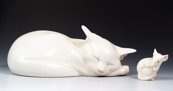 ROYAL COPENHAGEN CAT MOUSE Large white cat 284 8 long