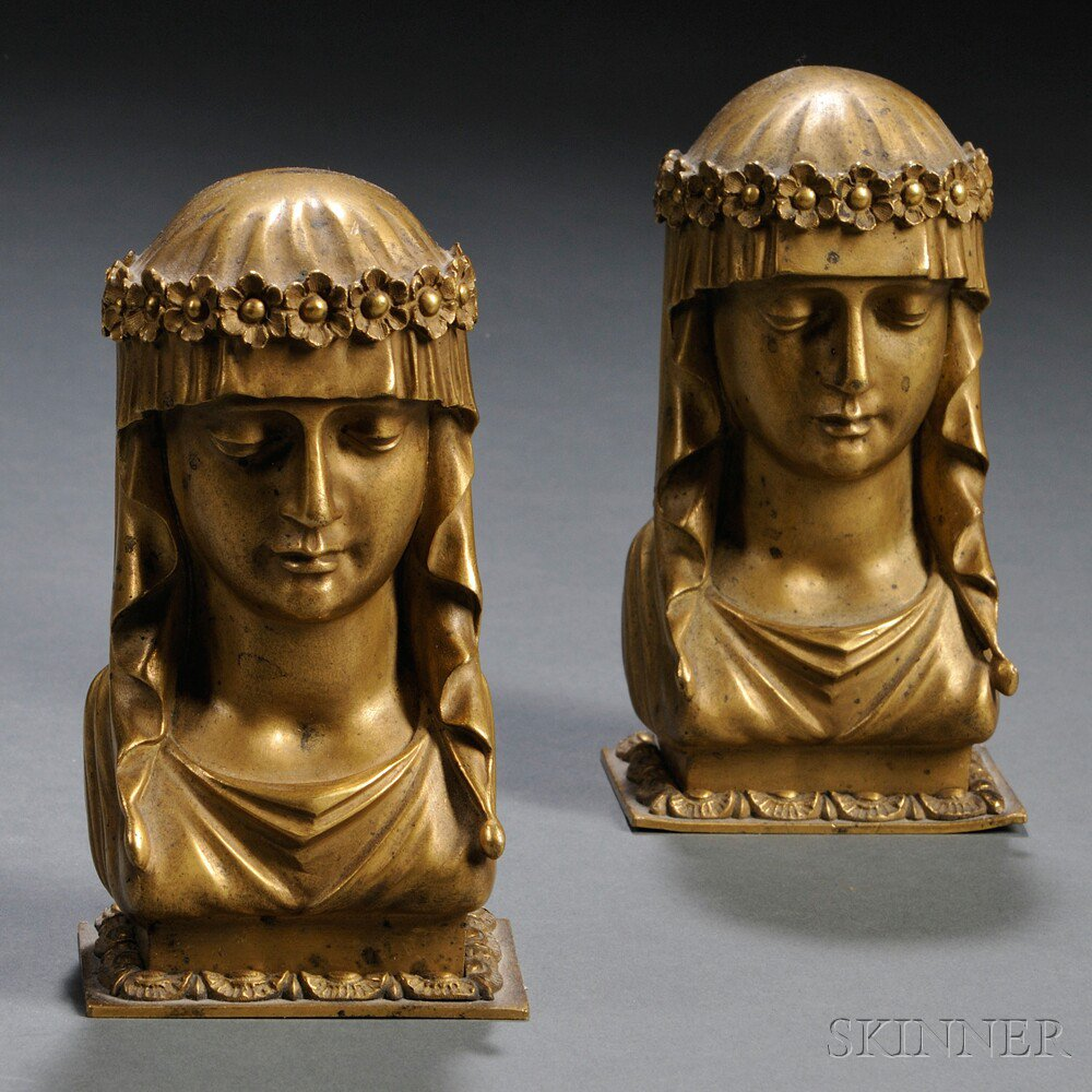 Pair of Bronze Bookends 19th century cast as vestal virgin