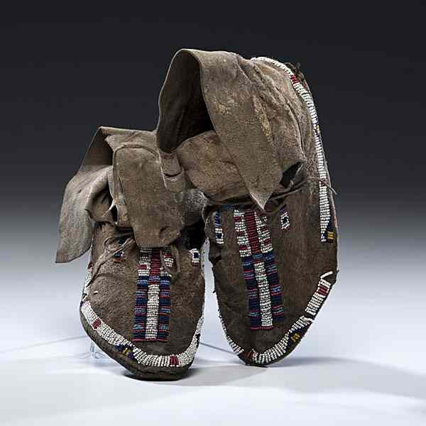 Sioux Beaded Buffalo Hide Moccasins sinew sewn and beaded using