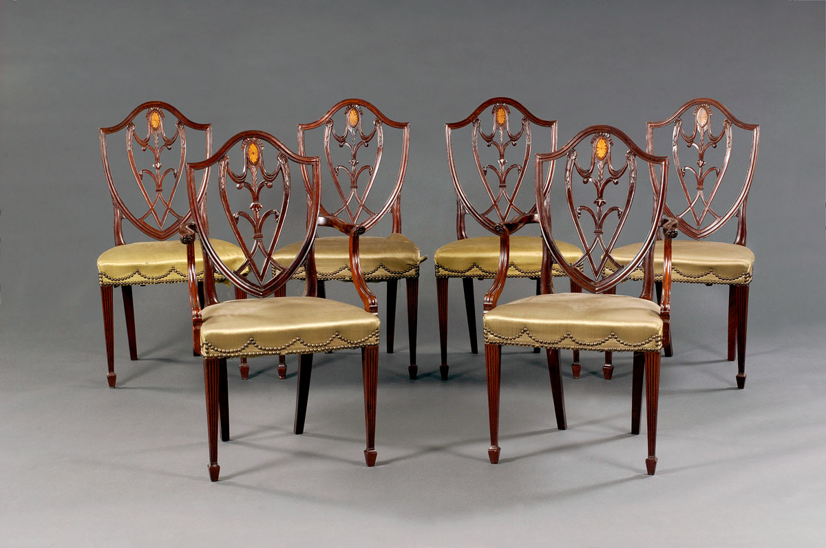 SET OF SIX NEW YORK FEDERAL INLAID MAHOGANY DINING CHAIRS