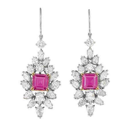 Pair of Diamond and Pink Tourmaline Earrings Estimate 3 000