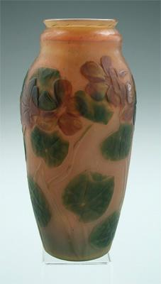 Tiffany glass vase wheel carved and textured surface with multi