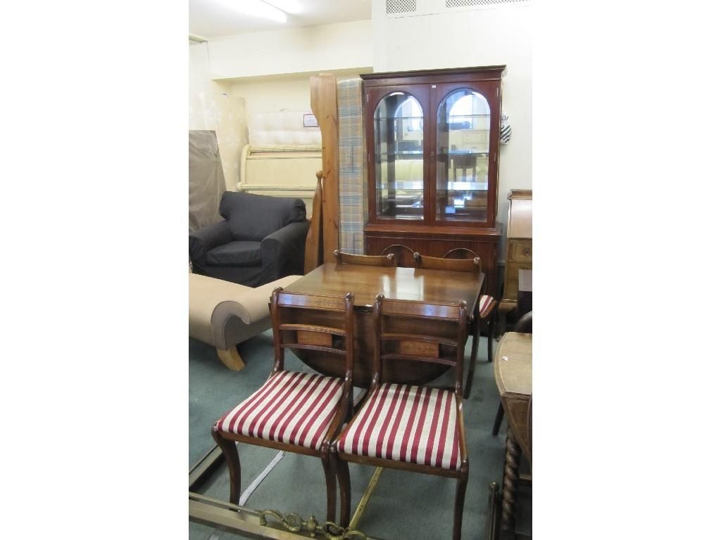 Reproduction display cabinet drop leaf dining table and four regency