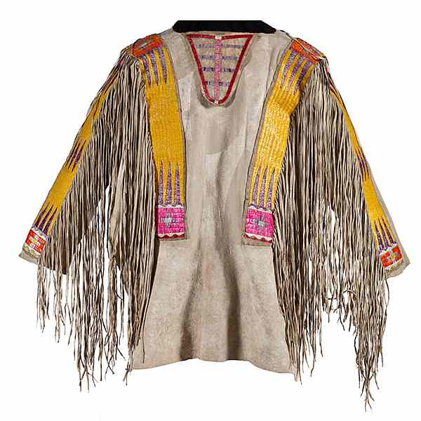 Fort Berthold Quilled War Shirt thread and sinew sewn with
