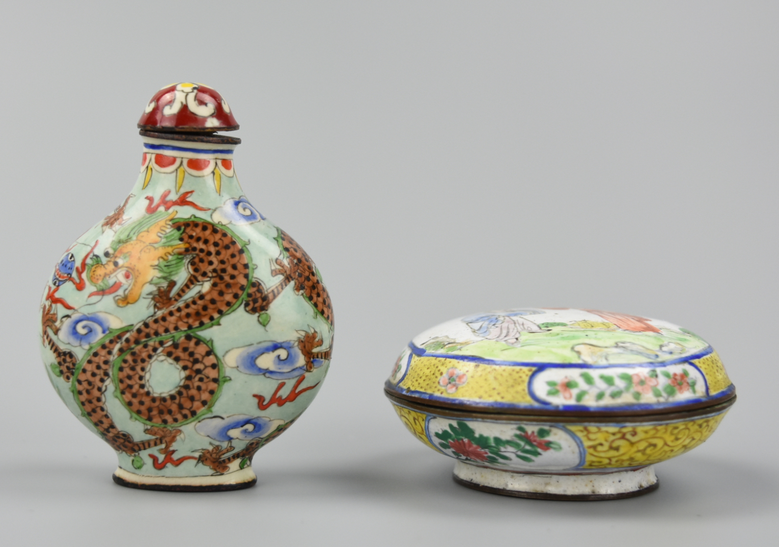 CHINESE CANTON ENAMEL BOX SNUFF BOTTLE QING D late Qing