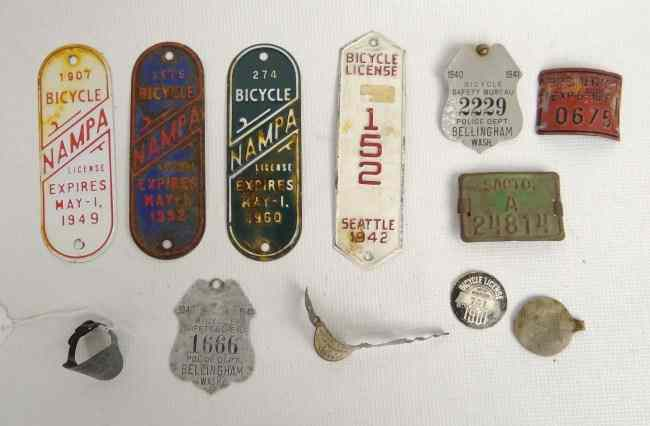Bicycle side path and license tags two 1940 Bellingham Wa