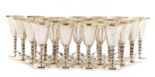 Set of 22 Spanish Silver Goblets w Grapevine Stem Set