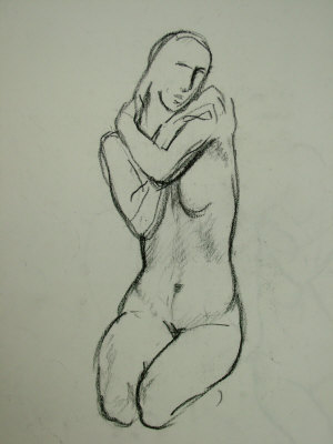 Barbara Dorf b 1933 Seated female nude black crayon signed