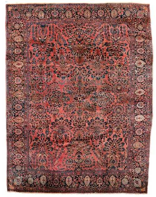 SAROUGH old Dusky pink ground entirely patterned with floral motifs