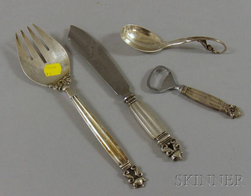 Three Georg Jensen Sterling Silver Serving Flatware Articles and a