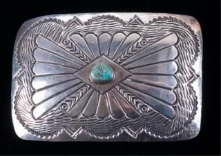 Albert Bighand Sterling Turquoise Belt Buckle Albert Bighand American Navajo