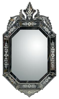 Venetian style mirror framed mirror acid cut decoration and beveled