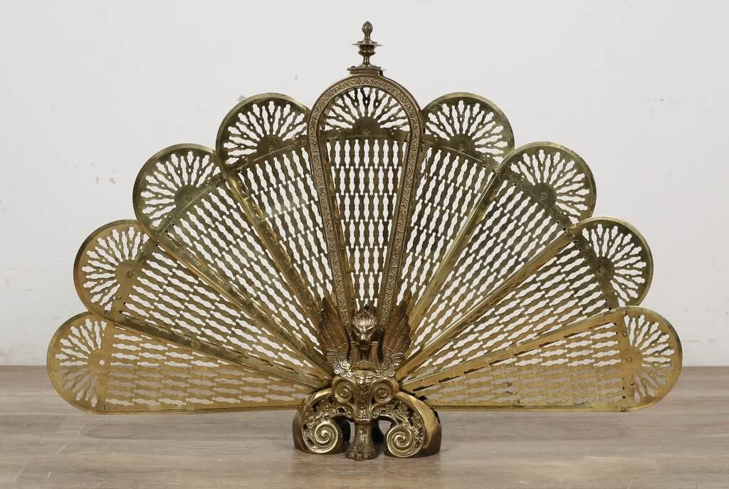 PEACOCK FORM BRASS FIRE SCREEN25 1 2 H x 9
