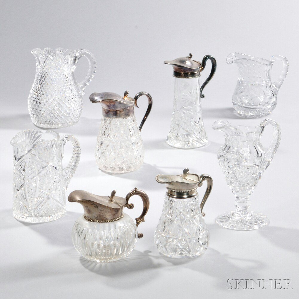 Eight American Brilliant cut Colorless Glass Jugs late 19th early