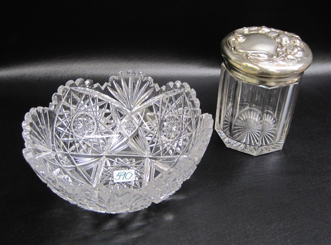 A SILVER GLASS HUMIDOR AND A CUT GLASS BOWL 2