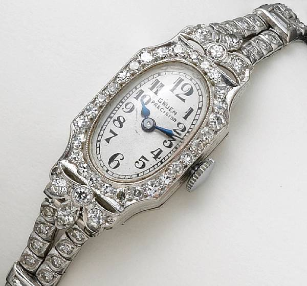 A diamond lady s wristwatch Gruen Precision 17 jewels movement