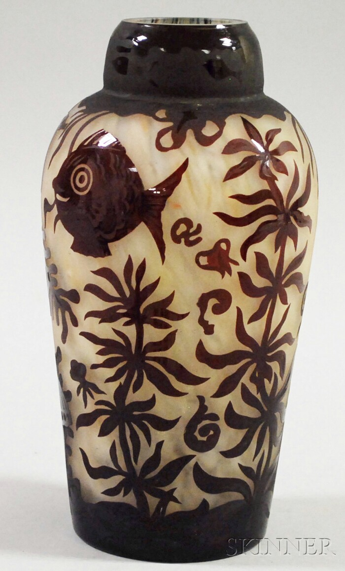 R Krasne Etched Ruby Acid cut to Opaque Art Glass
