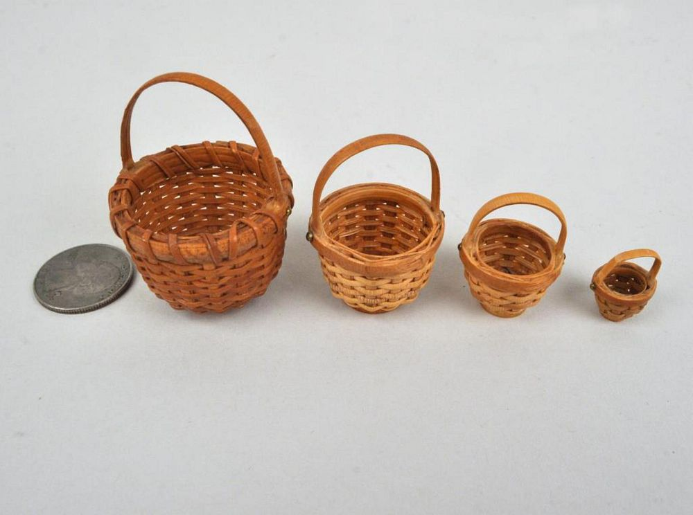 H Heyser Nest Four Miniature Nantucket Baskets signed Herman Heyser