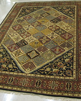 HAND KNOTTED ORIENTAL GARDEN CARPET repeating flower filled panels arranged