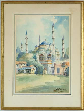 SIGNED Early 20th Century PAIR OF WATERCOLORS Each city scene
