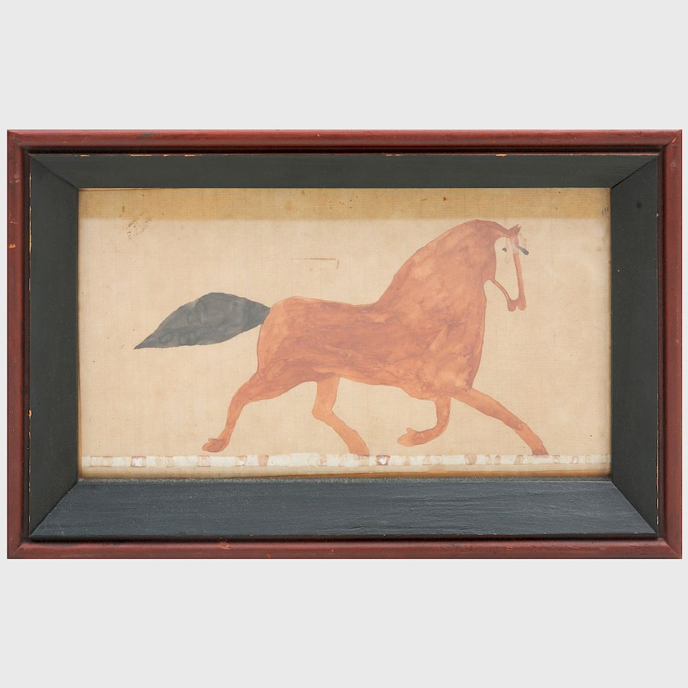 Plains Culture Ledger Drawing of a Horse Watercolor on ledger