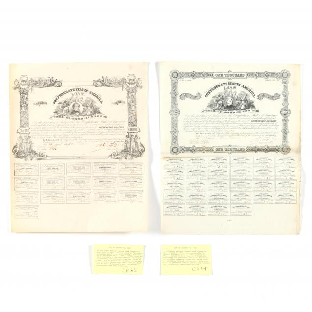 TWO UNCUT CONFEDERATE 1000 BONDS ACT OF AUGUST 19 1861