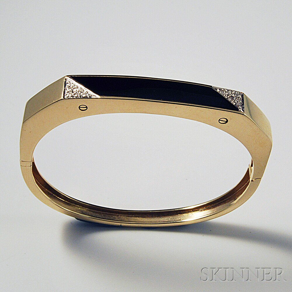 14kt Gold Diamond and Onyx Bracelet bangle with onyx bar