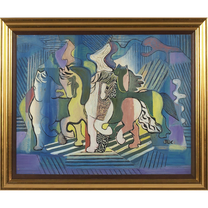 Eduard Buk Ulreich Abstract Composition with Horses c 1950 casein