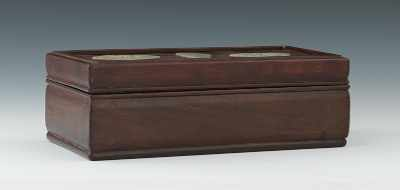 A Rectangular Wood Box with Jade Ornament Insets Carved wood