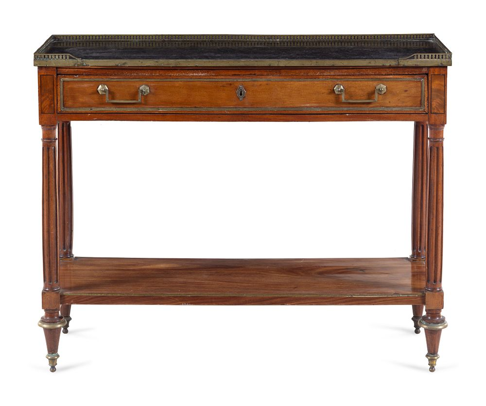 An Empire Brass Mounted Mahogany Marble Top Console Desserte An