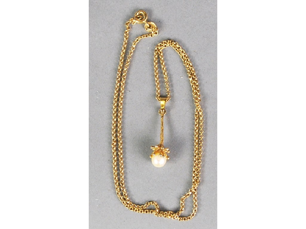 9ct GOLD FINE CHAIN NECKLACE and 9ct gold drop PENDANT