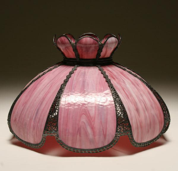Early 20th century slag glass shade with rose colored panels