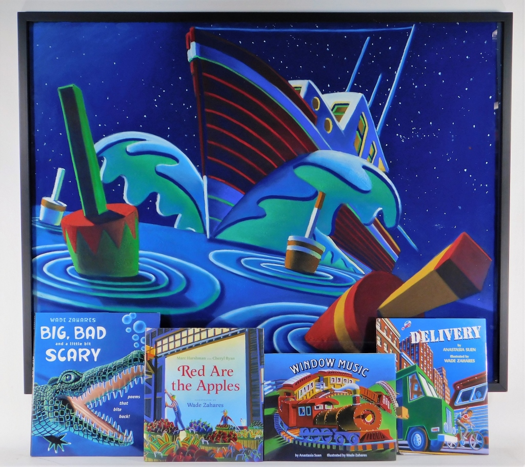 WADE ZAHARES ILLUSTRATION OCEAN LINER PAINTING Maine ContemporaryDepicting a large