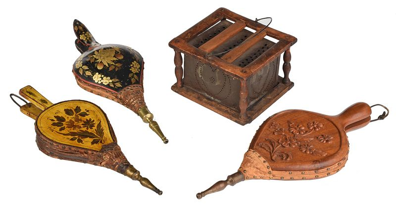Three Bellows with Punched Tin Foot Warmer American 19th century