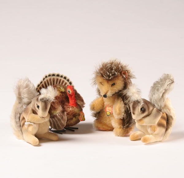 Steiff animals Joggi Tuckey and two squirrels squirrels and hedgehog