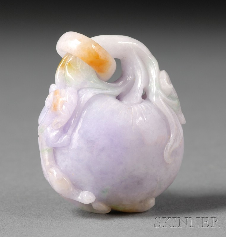 Jade Pendant deep lavender stone with green and russet markings