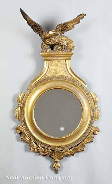 A Rare American Federal Carved and Gilded Looking Glass c
