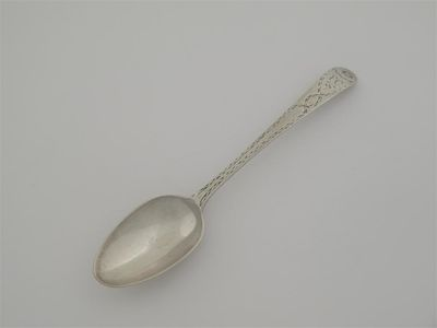 A George III bright cut Old English pattern teaspoon initialled