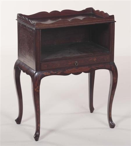 A 19th century Dutch marquetry bedside cabinet the shaped gallery
