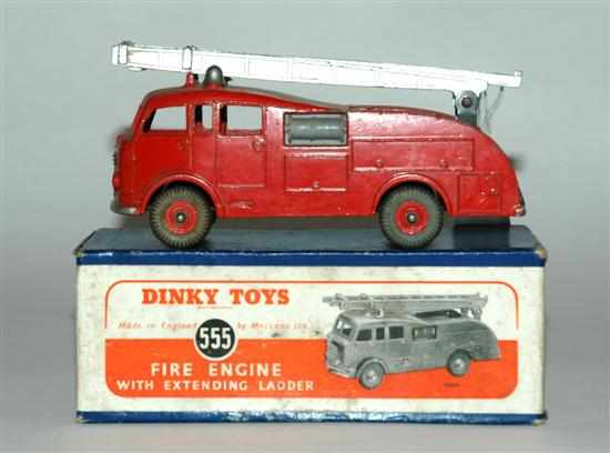 Dinky 555 Fire Engine red body and Supertoy hubs silver