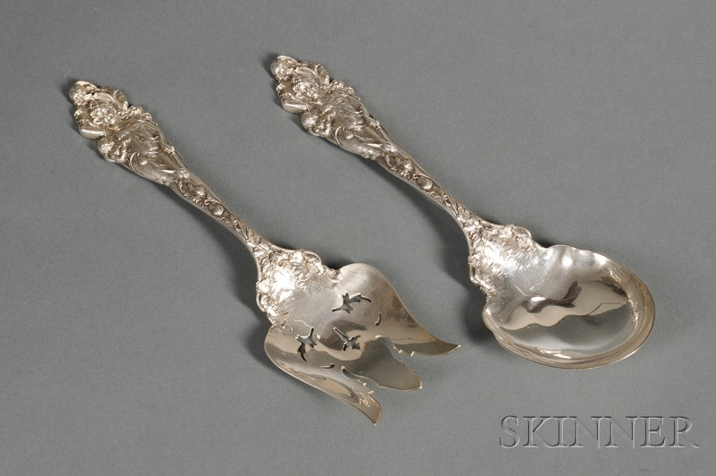 Pair of Reed Barton Sterling Love Disarmed Salad Servers c