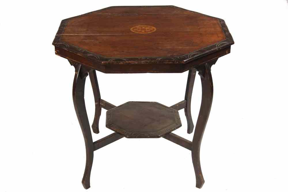 CENTER TABLE Early 20th c Mahogany Two Tier Table hexagonal