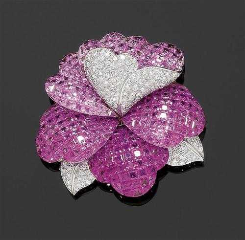 SAPPHIRE AND BRILLIANT CUT DIAMOND CLIP White gold 750 Elegant
